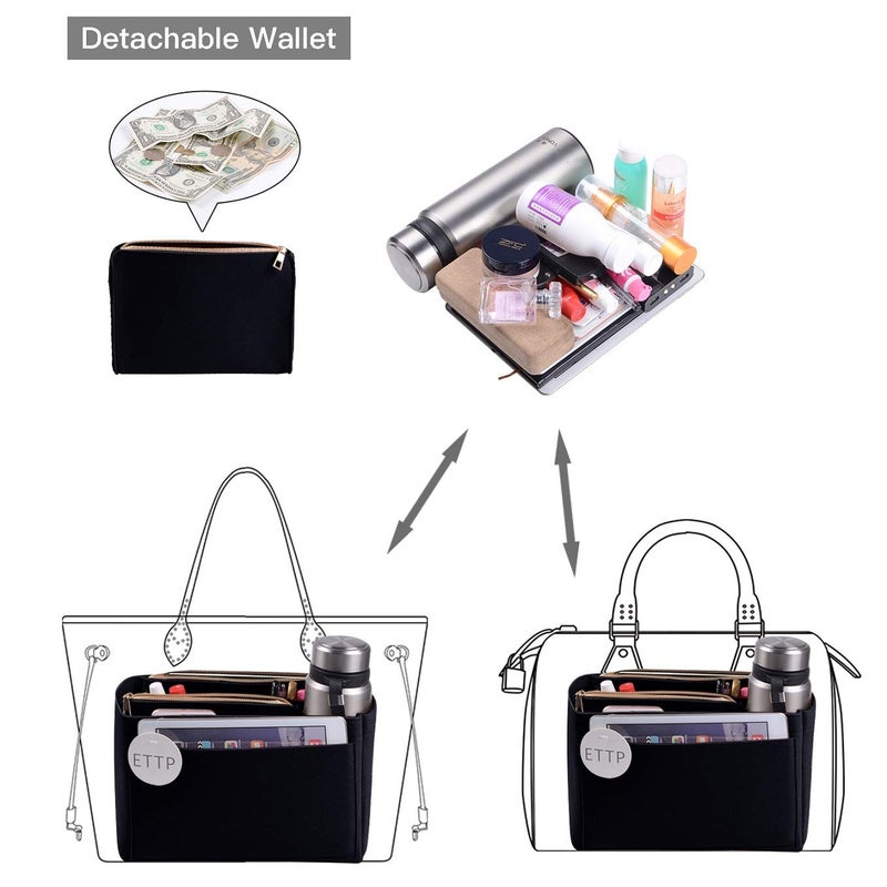 ETTP Purse Organizer, Felt Bag Organizer Insert For Speedy, Neverfull, Tote, Handbag, 8 Colors 5 Sizes (Medium, Black) - Image 4